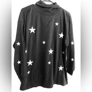 Vintage CLAUDIA D Black TurtleNeck Sweater w/ SILVER STARS  Size 8